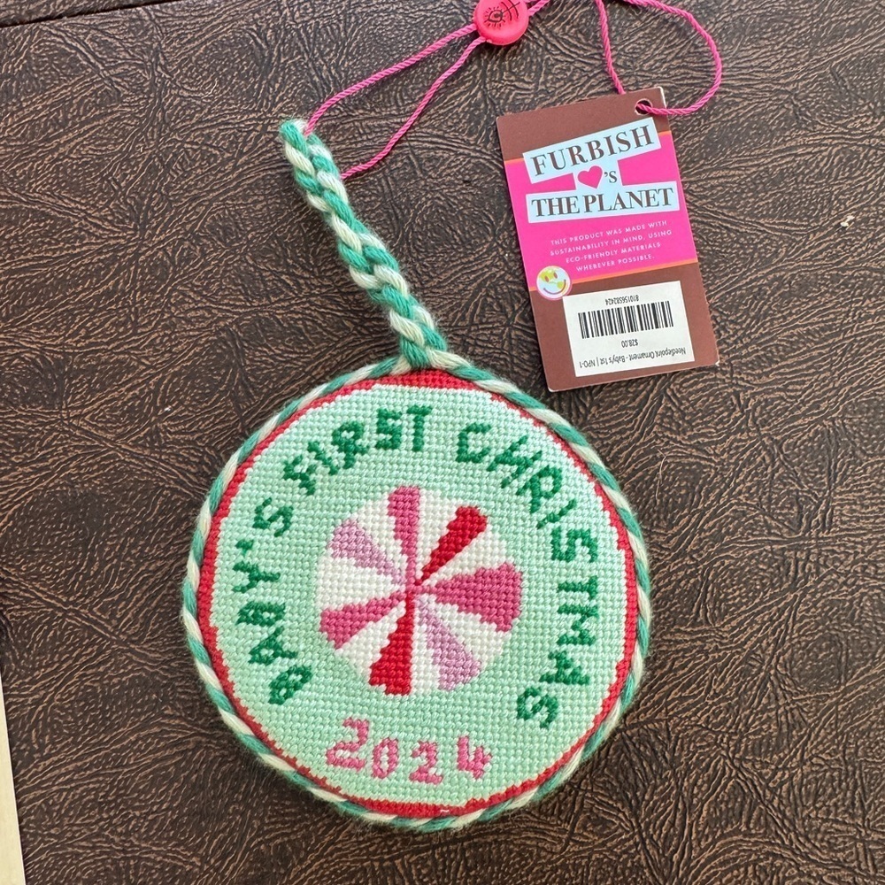 Needlepoint Christmas Ornament baby’s 1st first 2024 Furbish Studio velvet